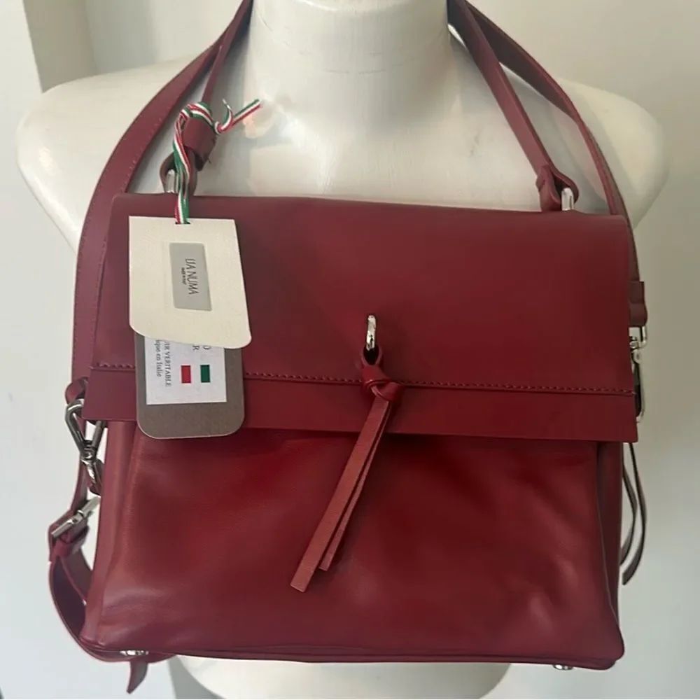 LIA NUMA Italian Red Smooth Leather Flap Crossbody Bag NWT